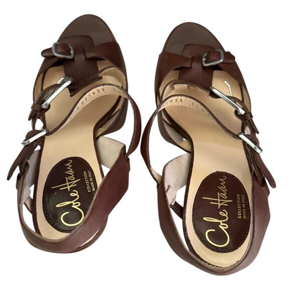 Cole Haan Collection Brown Leather Made In Italy Strappy Heels Size 7.5 - Picture 4 of 9